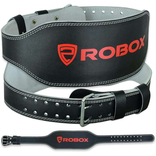 ROBOX Weight Lifting Belt, Gym, Padded Back Support, Training, Powerlifting, Deadlift, Squat, Lumbar Support, Workout 6" Cowhide Leather Belt
