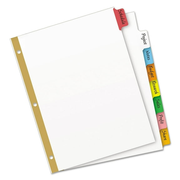2PC Avery Write and Erase Big Tab Paper Dividers, 8-Tab, 11 x 8.5, White, Assorted Tabs,1 Set
