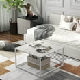 thumbnail image 2 of Costway Modern Rectangular Wood Coffee Table with Metal Frame, White/Marble, 2 of 10