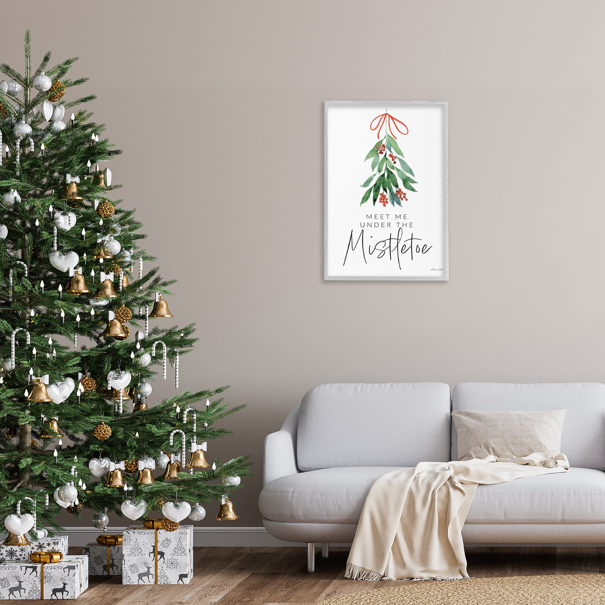 Stupell Industries Meet Me Under Mistletoe Holiday Painting Gray Framed Art Print Wall Art, 20 x 30