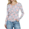 thumbnail image 2 of Aueoeo Women's Casual Shirts Round Neck Long Sleeve Star Printing Blouses Trendy Slim Tight Fitting Pit Top, 2 of 6