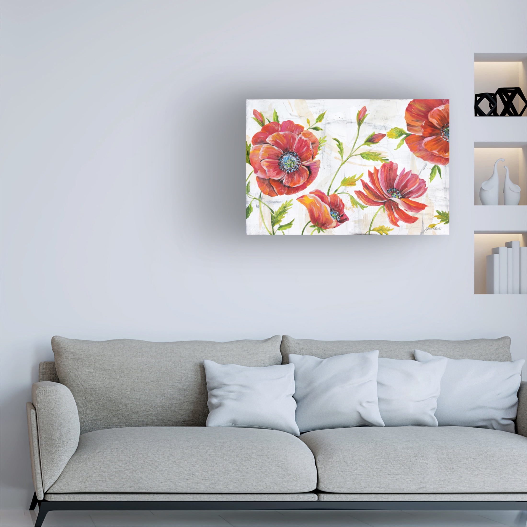 Canvas Wall Art - Jean Plout 'Red Poppies on Texture A' Wall Art for Living Room, Bedroom, or Office Décor by Trademark Fine Art - 32 x 22 Inches
