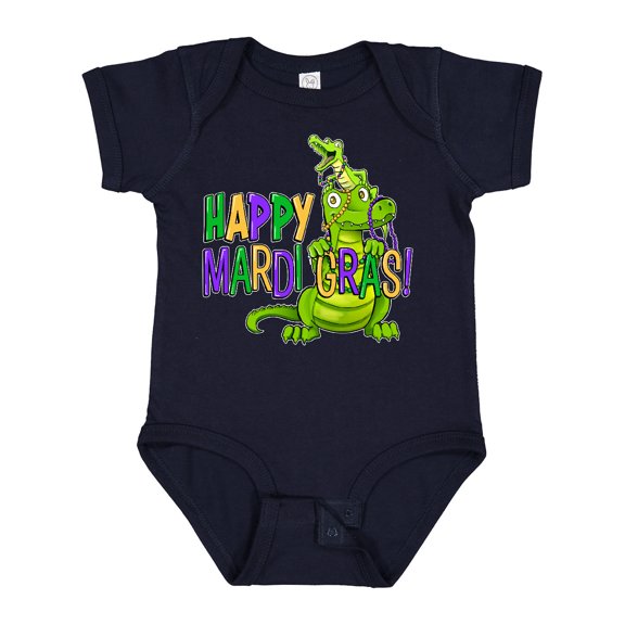Inktastic Happy Mardi Gras Big and Little Alligators with Beads Boys or Girls Baby Bodysuit