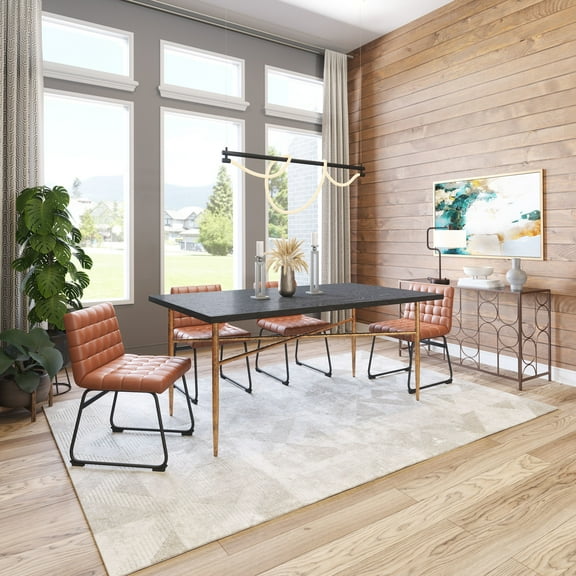 Nida Dining Table Black & Bronze Dining Table, Modern Style, Faux Wood MDF rectangular shape tabletop, Steel, Indoor Dining