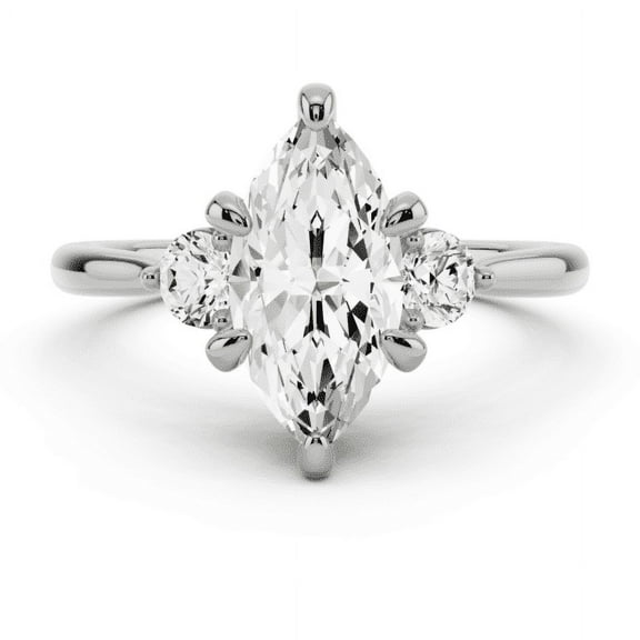 Blue Jewel Prong Set Three Stone Ring - 14K White Gold Plated Marquise Cut Diamond - 1.92 Ct Lab Created Ring - Perfect Engagement Ring for Women - Bridal Gift Jewelry