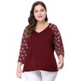 thumbnail image 2 of BluEstampado Floral Raglán De Man3/4 Cuello V TalGrande PaMujer Rojo Vino 3XL, 2 of 6
