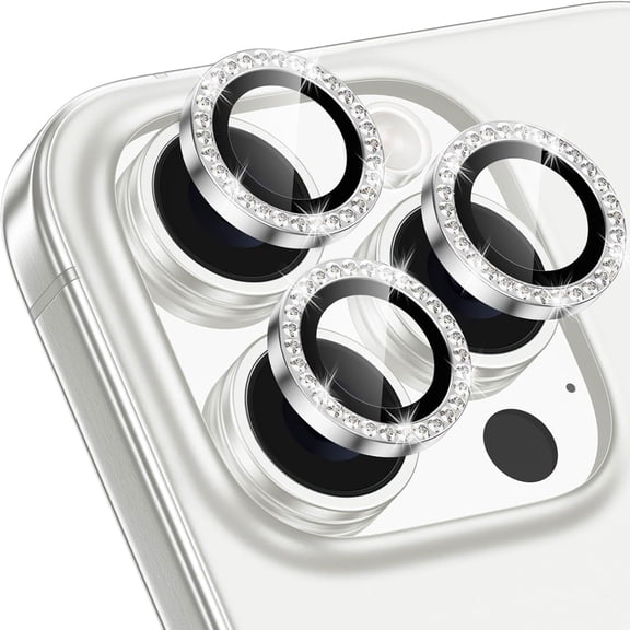 1 Set of Bling Diamond Camera Lens Protector for iPhone 16 Pro Max, HD Clear Tempered Glass Metal Camera Lens Protection Cover, Case Friendly, Scratch Proof for iPhone 16 Pro Max, Silver