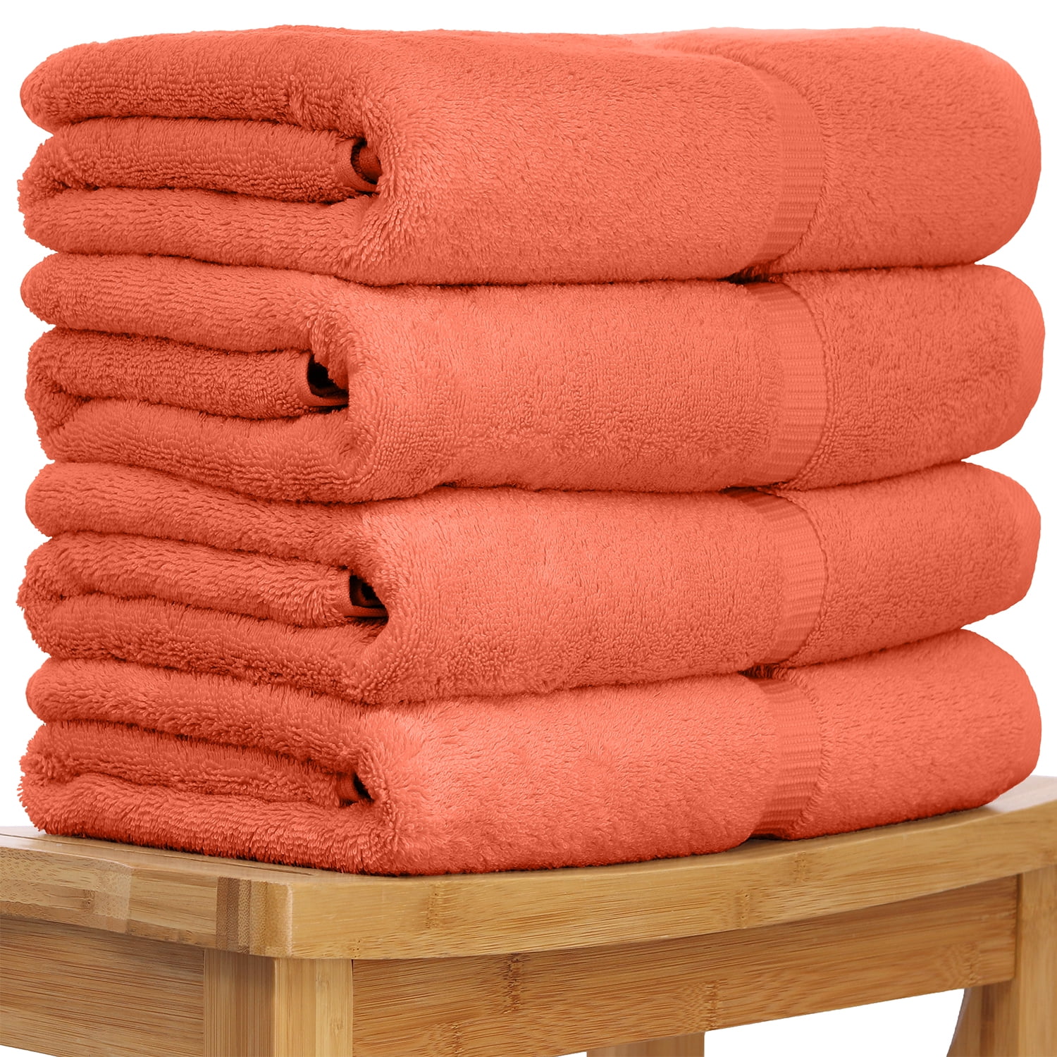 Luxury Hotel & Spa Collection Highly Absorbent, Quick Dry 100% Turkish Cotton 700 GSM, Eco Friendly Towel, for Bathroom Dobby Border Soft Bath Towel Set 27 X 54 -Coral, Bath Towels - Set of 4