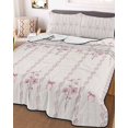 thumbnail image 3 of Quilts Full Size Bedding Set, Pink Floral Lightweight Quilted Comforter, Spring Watercolor Flowers Leaf Bows Beige Soft Reversible Bedspread Coverlet with Pillow Covers for All Season, 78" x 90", 3 of 7