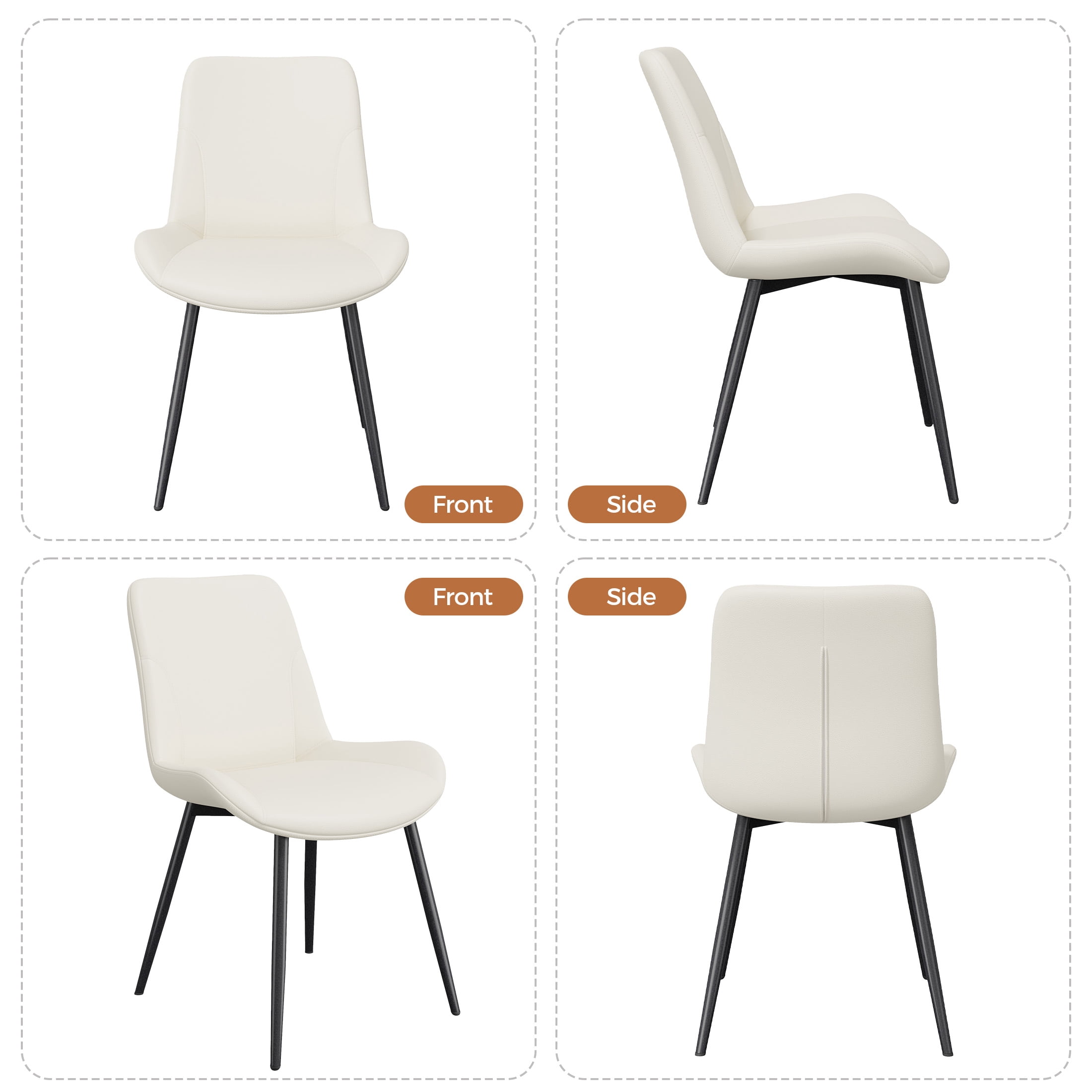 MOONMISS Dining Chair Set of 2,Upholstered with Ergonomic Backrest Metal Legs for Kitchen Office Reading,Beige