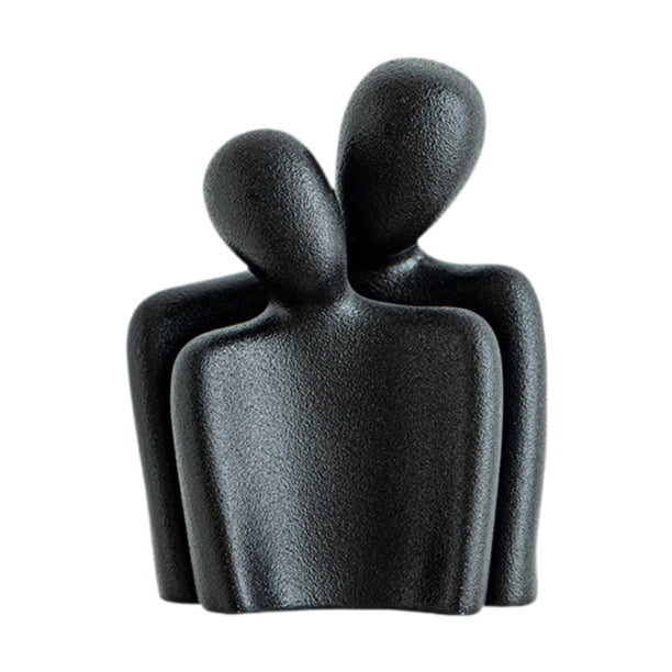Estatua de pareja abrazándose, figura de cerámica, colección de arte de recuerdo única, escultura de escritorio para estante de inauguración Negro