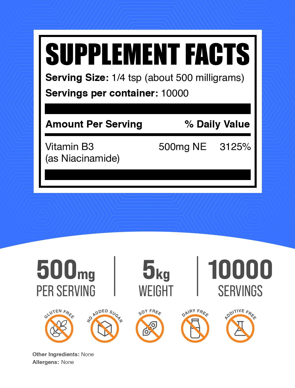 BulkSupplements Niacinamide Powder - Vitamin B3, B Vitamin Supplement, 500mg per Serving, 5kg (11 lbs)