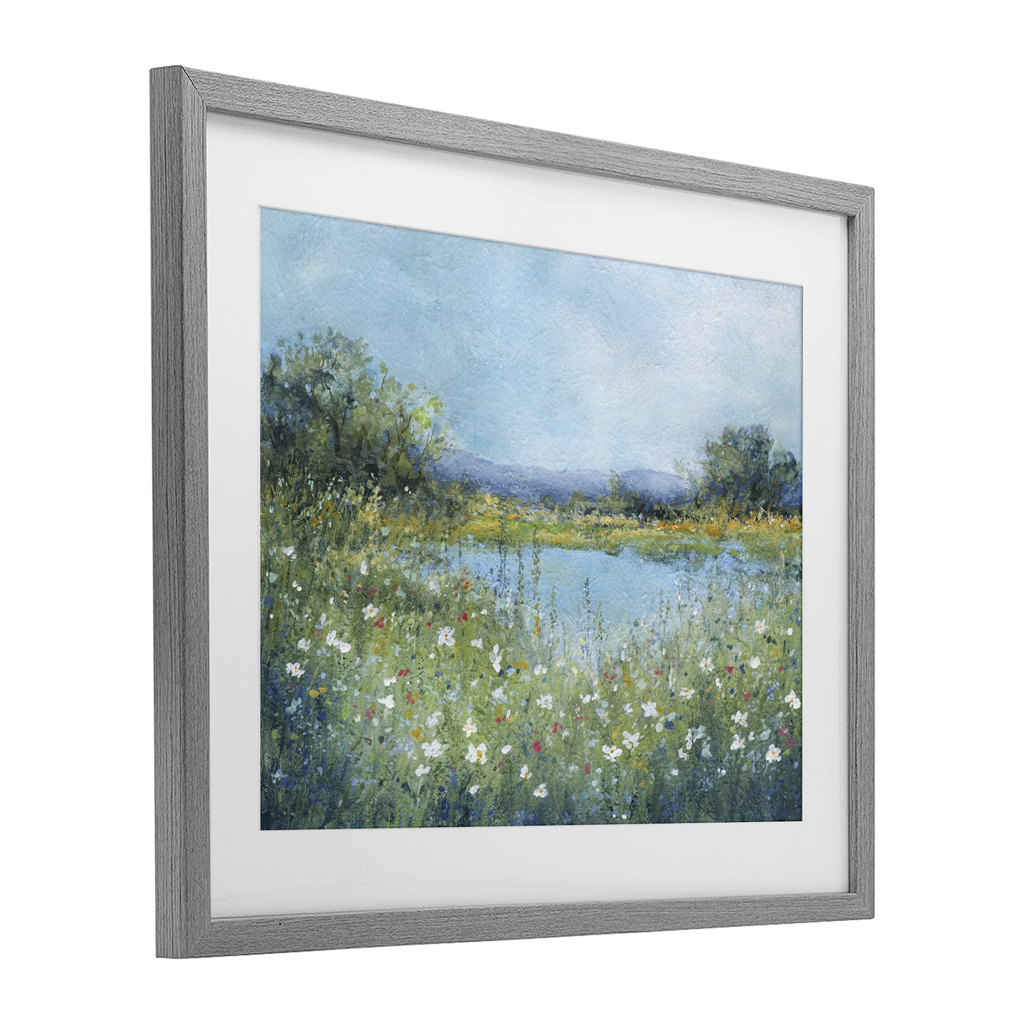 Stupell Industries Impressionist Meadow Surrounding Pond Gray Framed Print Under Glass, design by Carol Robinson
