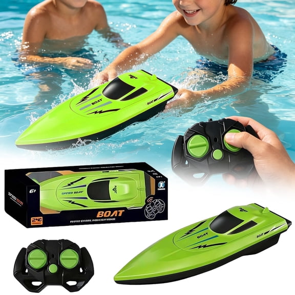 HonestMatter Remote Control Boat for Pool, RC Boats for Adults, High Speed Mini RC Boat with Dual Motors, Auto Course Correction, Sturdy Collision Design, Green