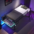 thumbnail image 3 of IVV Twin Size Mid Loft Bed with Desk and LED Lights, Metal Frame with MDF Desktop and Mesh Shelf, Space-Saving Gaming Bed with Incliner Ladder (Black), 3 of 12
