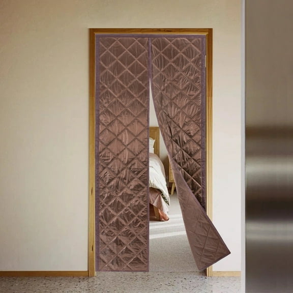 Waterproof  Magnetic Thermal Insulated Door Curtain Winter Doorway Cover 38x84in Coffee Color