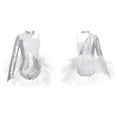 thumbnail image 3 of inlzdz Kids Girls Sequin Tulle Skirt Leotard for Ballet Tutu Dress Hip Hop Jazz Modern Dance Costume Silver 6, 3 of 6