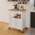 thumbnail image 2 of eHemco Kitchen Island Cart on Wheels with Drawer, Storage Cabinet, Shelf and Natural Bamboo Top Butcher Block, 35.5 Inches Height, White Base, 2 of 10