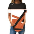 thumbnail image 2 of Blouses pour Femmes, T-Shirt à Col Rond Imprimé Patchwork Mode pour Femmes, Manches Courtes Amples, 2 of 3