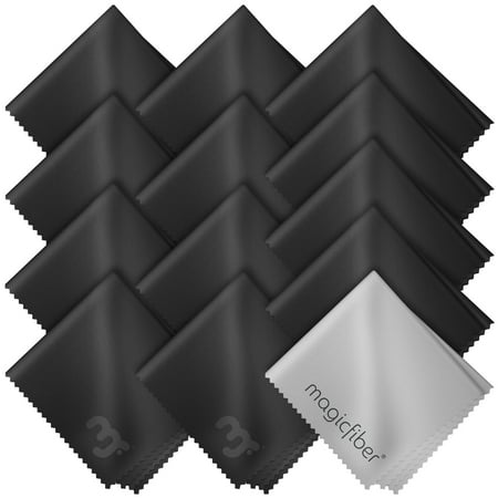 Black Stayfast Cloth - (13 Pack) MagicFiber Microfiber Cleaning Cloths - For All LCD Screens, Tablets, Lenses, and Other Delicate Surfaces (12 Black and 1 Grey 6x7