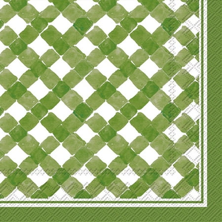 Gingham Cocktail - Boston International C016503 Roseanne Beck Cocktail Napkins, Green Gingham