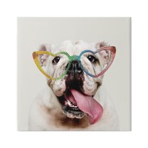 Stupell Happy Bulldog Rainbow Heart Glasses Animals & Insects Painting Gallery Wrapped Canvas Print Wall Art