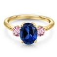 thumbnail image 3 of Gem Stone King 18K Yellow Gold Plated Silver Blue Created Sapphire and Pink Lab Grown Diamond Engagement Ring for Women | 2.80 Cttw | Oval 9X7MM | Gemstone September Birthstone | Size 7, 3 of 6