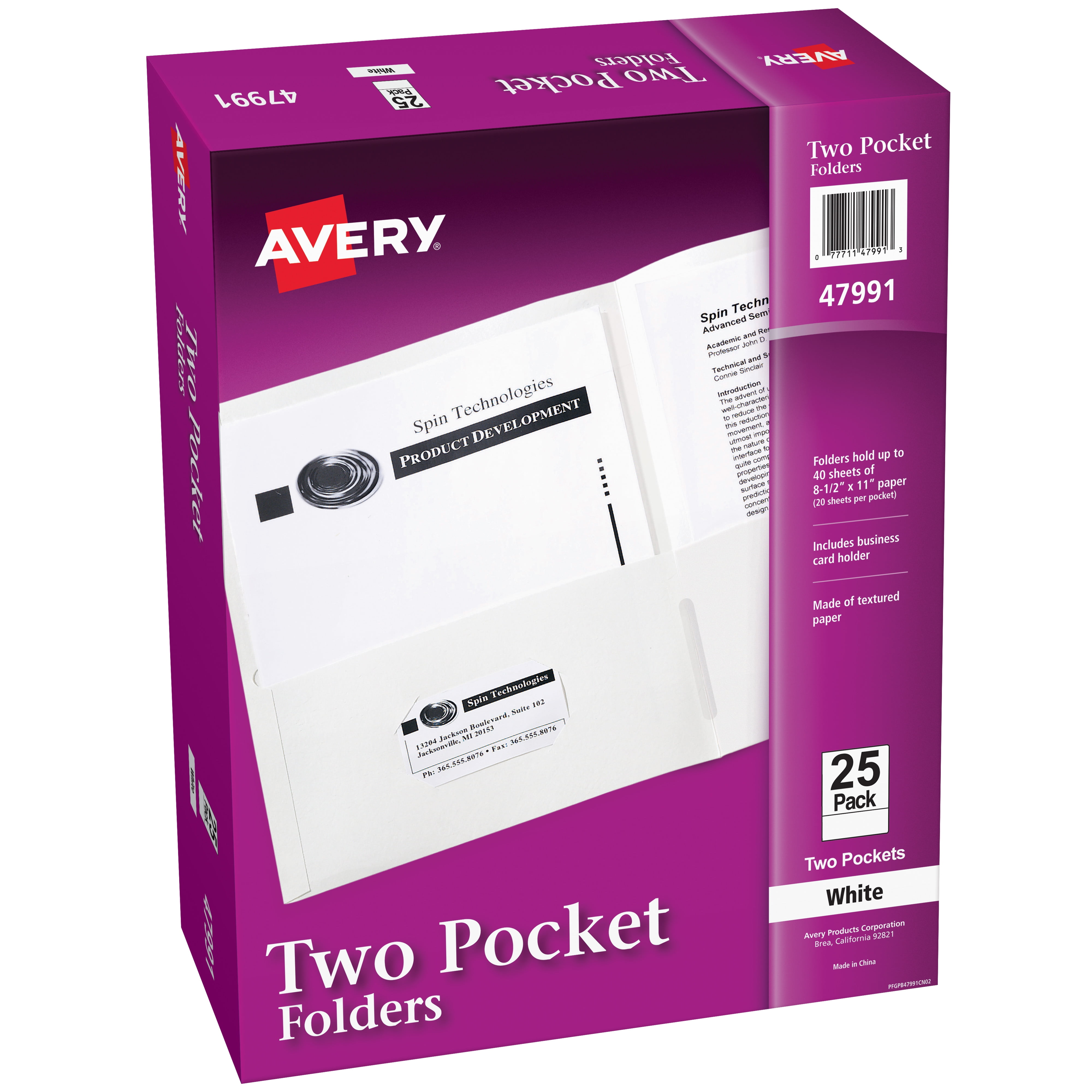 Two Pocket Folders, Holds up to 40 Sheets, 25 White Folders (47991
