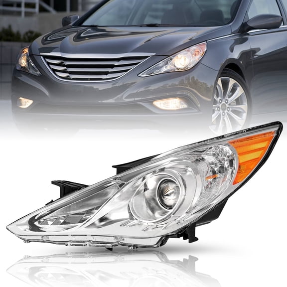 Chrome Housing Left Driver Side Halogen Headlight For 2011-2014 Hyundai Sonata