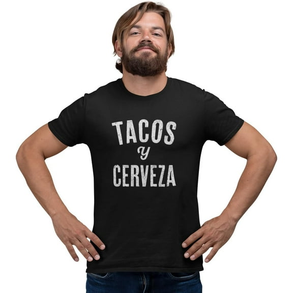 NYC FACTORY Men's Taco Tee Tacos Y Cerveza, Black, Small