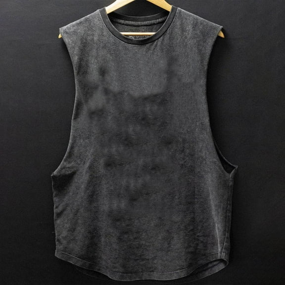 FRSASU Men's Cotton Sleeveless Tank Tops Cut off Muscle Gym Workout Running Beach Loose Fit Tees Dark Gray