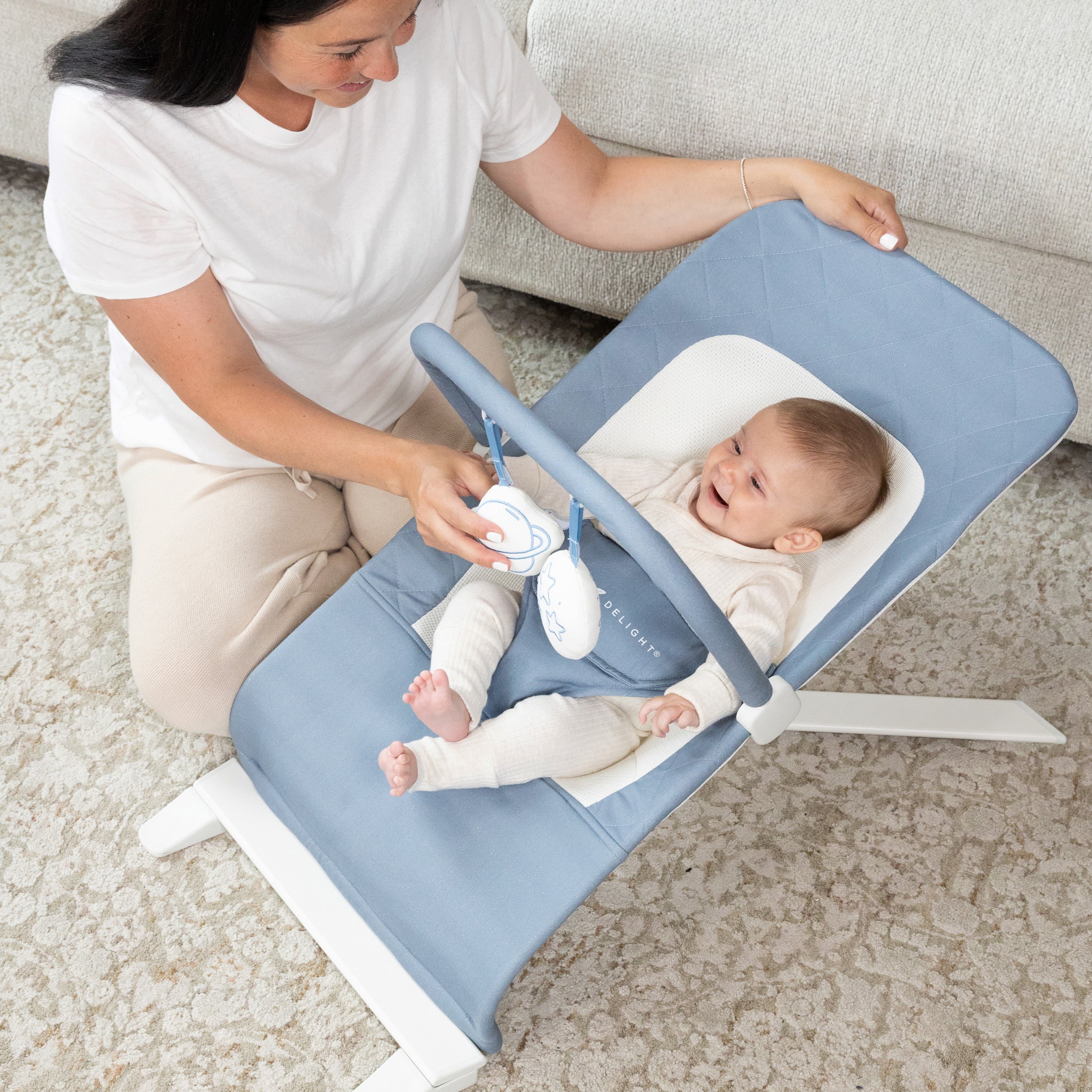Baby Delight Alpine Organic Deluxe Portable Bouncer, for Infants 0-6 Months, Organic Dusty Blue