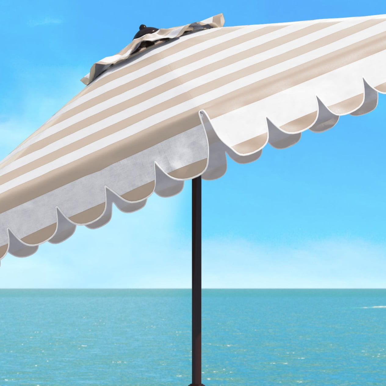 SAFAVIEH Vienna 11' Market Crank Round Patio Umbrella, Beige/White