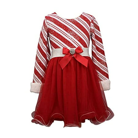 Girl s Holiday Dress Candy Cane Striped Santa Dress for Baby Toddler Little and Big Girls Red and White 18 Months Walmart