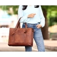 thumbnail image 2 of Leather Woman Laptop Handbag Large Brown Tote Bag, 2 of 5