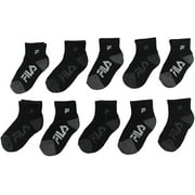 Fila Kids Boys 10-Pack Half Cushion Quarter Socks Tipped Heel - Black Multi, Boys Medium Shoe size 10-4