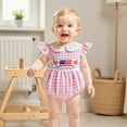 thumbnail image 2 of Okbabeha Newborn Baby Girls 4th of July Outfits Fourth of July Bubble Romper Fly Sleeve USA Flag Embroidery Bodysuits Summer Independence Day Clothes, 2 of 7