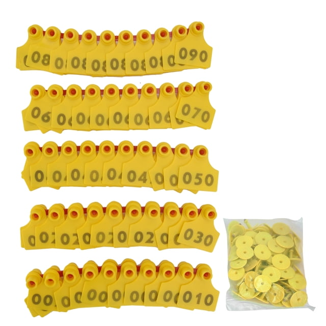 Ear Tag, 100Pcs Number Ear Tag Indispensable Number 001-100 For Farm For Poultry Farms Yellow,Green,Orange