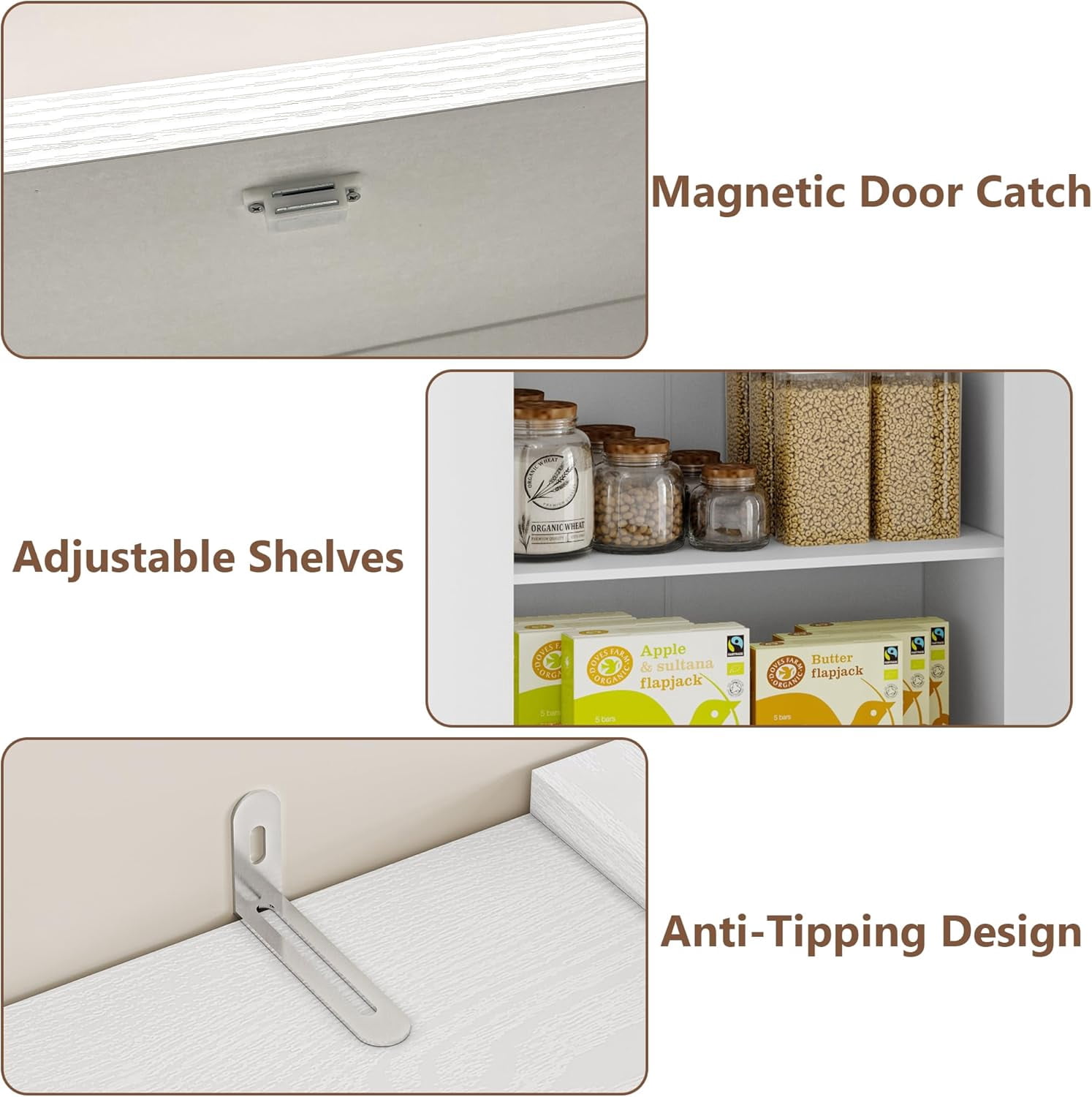FANRAL 71” Tall Pantry Organizers and Storage Cabinet with Barn Doors & Drawers,Adjustable Shelf for Kitchen Dining Room Living Room Bathroom Office,White Pantry Cabinet