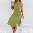 thumbnail image 4 of DeHolifer Satin Dress for Women Elegant Crewneck Solid Color Sleeveless Long Slit Side Cocktail Party Dresses Green XL, 4 of 7