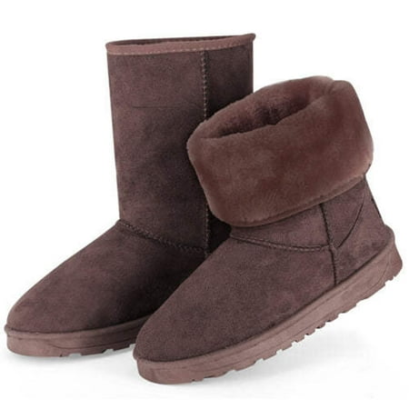 

Women Ladies Snow Boots Waterproof Faux Suede Mid-Calf Boots Fur Warm Lining Shoes - Chocolate - 9