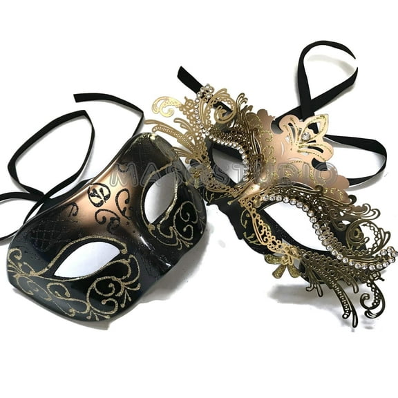 MASQSTUDIO Couple Masquerade Rhinestone Mask Pair Cosplay Mardi Gras Prom Dance Birthday Dance Party Wear