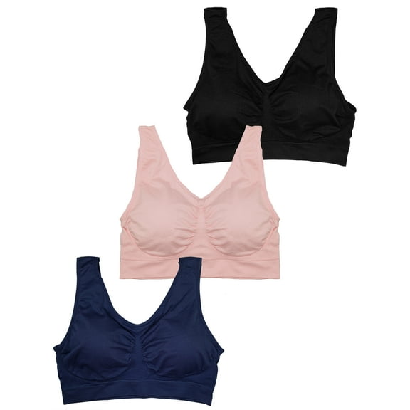 Stylzoo Plus Size Women's 3 Pack Seamless Wire Free Bra with Removable Pads