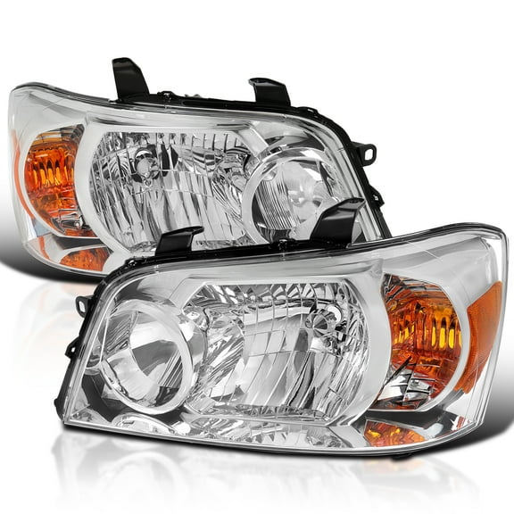 Spec-D Tuning Chrome Headlights Compatible with 2004-2007 Toyota Highlander, Left Right Pair Headlamp Assembly