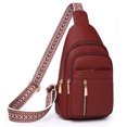 thumbnail image 1 of Bolso de pecho bohemio para mujer bandolera de piel sintética con correa de estilo étnico color rojo, 1 of 9