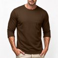 thumbnail image 2 of Smsaxvxz Men's 3/4 Sleeve Shirts Lightweight Crew Neck Pocket T-shirts Moisture Wicking Soft Comfort Casual Fall Tops Brown 3XL, 2 of 6