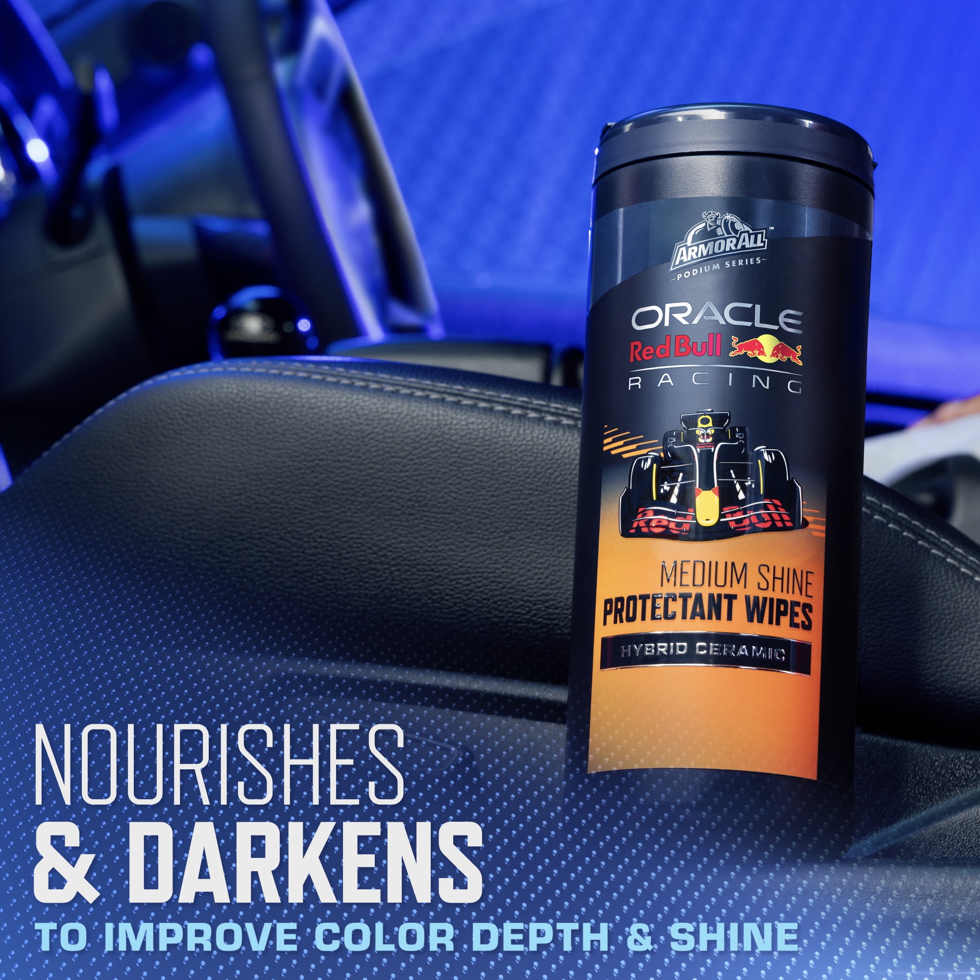 (2 pack) Armor All Podium Series Protectant Car Wipes (25 Count), Medium Shine Hybrid Ceramic Car Cleaning Wipes Developed with Oracle Red Bull Racing