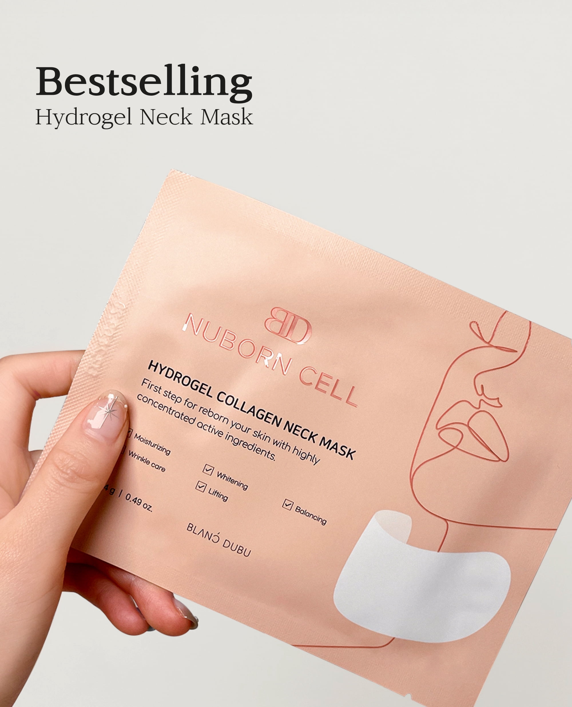 BLANC DUBU Nuborn Cell Hydrogel Collagen Neck Mask with hADSC-CM Stem Cell Marine Collagen 9-Peptide Firming Brightening Neck Wrinkle Patch All Skin Types 5 x 0.49 oz