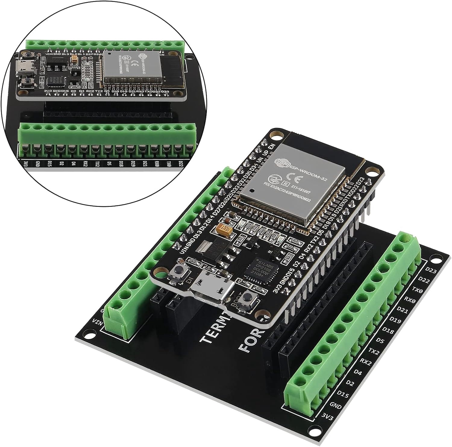 2 Sets ESP-WROOM-32 ESP32 ESP-32S Development Board CP2102 WiFi Bluetooth Ultra-Low Power Dual Core ESP32-DevKitC-32 ESP-WROOM-32 with ESP32 Breakout Board Shield GPIO 1 into 2 for Arduino