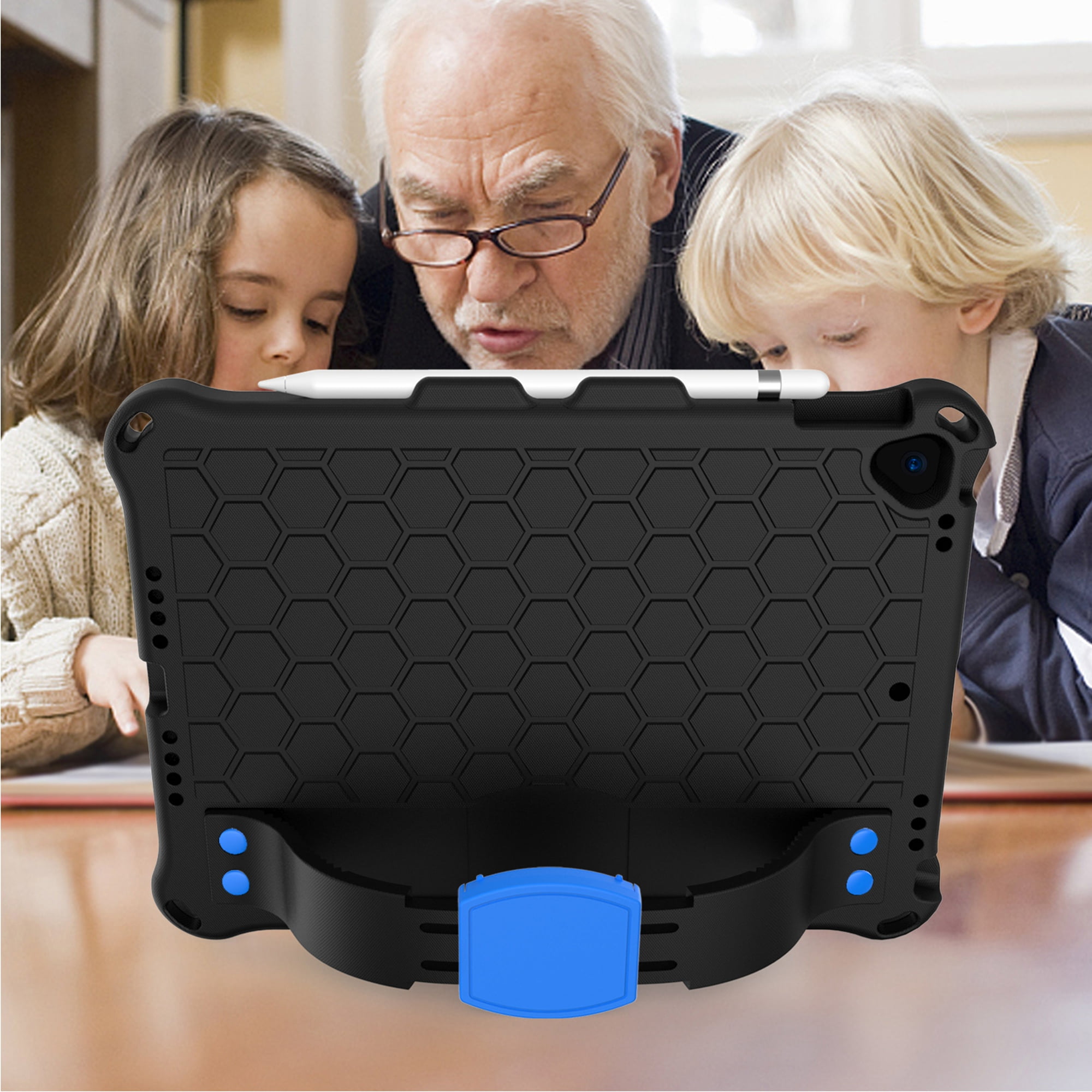 iPad 10.2 2021 Case with Screen Protector, Dteck Shockproof Case for iPad 9th Gen/ iPad 8th Gen / iPad 7th Gen with Removable Shoulder Strap/Hand Strap/Pencil Holder, Heavy Duty Rugged Case,Black/Blue
